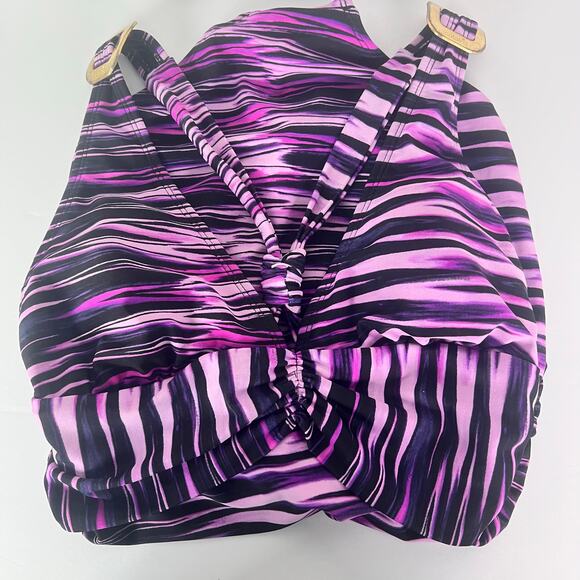Catalina One Piece Swimsuit  L (12-14) Purple Stripe X Back Plunge Removable Cup - Picture 3 of 7